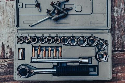Rattle toolset in a box Stock Photos