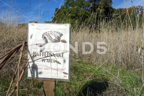 Rattlesnake danger sign in California wine country Stock Photos