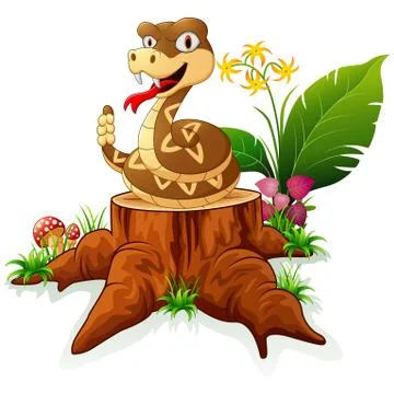 Rattlesnake on tree stump Stock Illustration