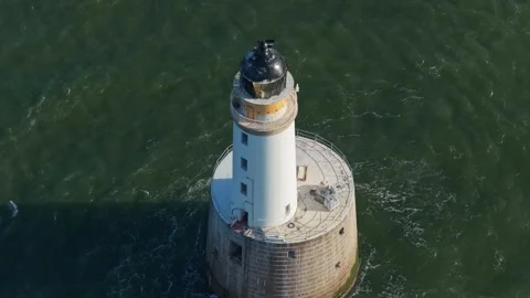 Rattray head lighthouse aerial view in the north sea Stock Footage 334057901