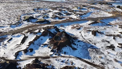 Rauðhólar Iceland Drone 4K – Red Volcanic Craters in Snow, Lava Field Landscape Stock Footage 331252147