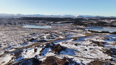 Rauðhólar Iceland Drone 4K – Red Volcanic Craters in Snow, Lava Field Landscape Stock Footage 331252149