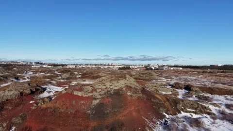 Rauðhólar Iceland Drone 4K – Red Volcanic Craters in Snow, Lava Field Landscape Stock Footage 331252158