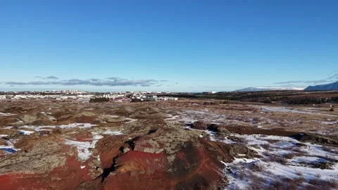 Rauðhólar Iceland Drone 4K – Red Volcanic Craters in Snow, Lava Field Landscape Stock Footage 331252164