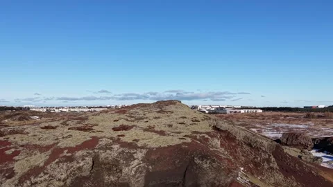 Rauðhólar Iceland Drone 4K – Red Volcanic Craters in Snow, Lava Field Landscape Stock Footage 331252172