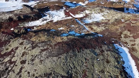 Rauðhólar Iceland Drone 4K – Red Volcanic Craters in Snow, Lava Field Landscape Stock Footage 331252173