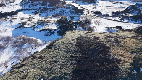 Rauðhólar Iceland Drone 4K – Red Volcanic Craters in Snow, Lava Field Landscape Stock Footage 331252181