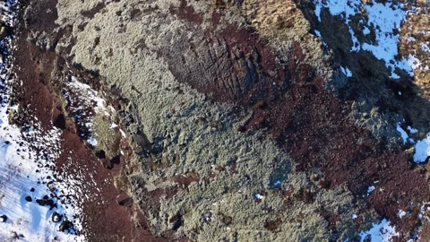 Rauðhólar Iceland Drone 4K – Red Volcanic Craters in Snow, Lava Field Landscape Stock Footage 331252182