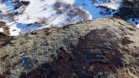Rauðhólar Iceland Drone 4K – Red Volcanic Craters in Snow, Lava Field Landscape Stock Footage 331252187