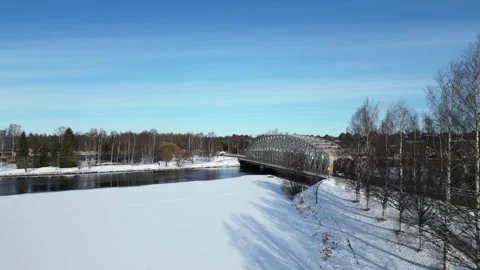 Rautasilta bridge in early spring, Oulu Finland Stock Footage 303797922
