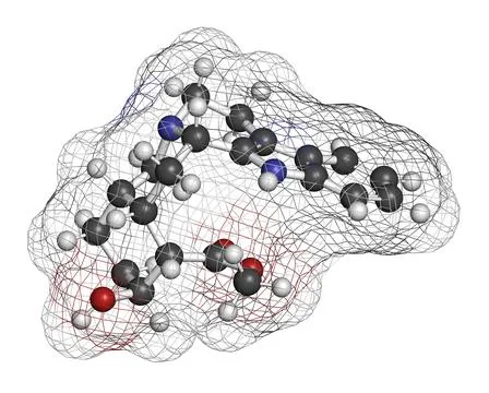 Rauwolscine alkaloid molecule. 3D rendering. Stock Illustration