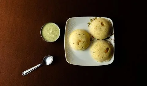 Rava idli with chutney on the table Stock Photos