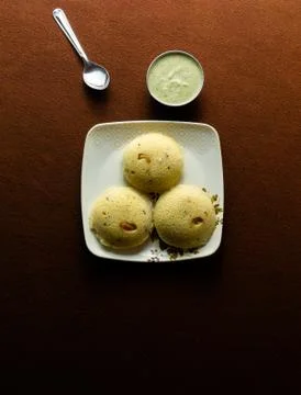 Rava idli with chutney on the table Stock Photos