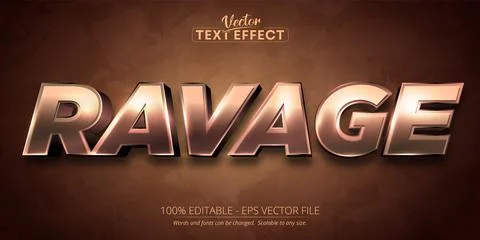 Ravage text, cartoon style editable text effect Stock Illustration