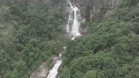 Ravana Ella Falls Cascading Through Green Hills Sri Lanka, D-Log M Flat Color Stock Footage 318536092