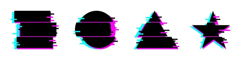 Rave glitch square, circle, triangle and star shapes. Modern icons set for desig Ilustración de archivo