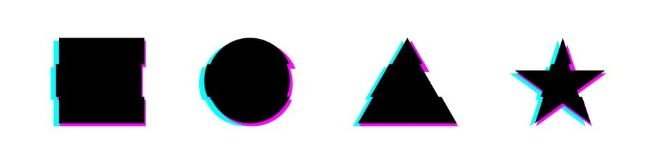 Rave glitch square, circle, triangle and star shapes. Modern icons set for desig Ilustración de archivo