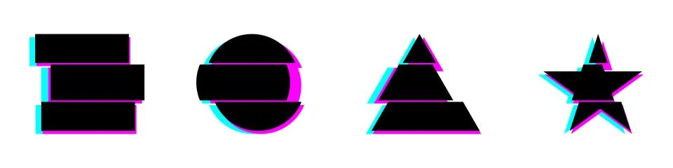 Rave glitch square, circle, triangle and star shapes. Modern icons set for desig Ilustración de archivo