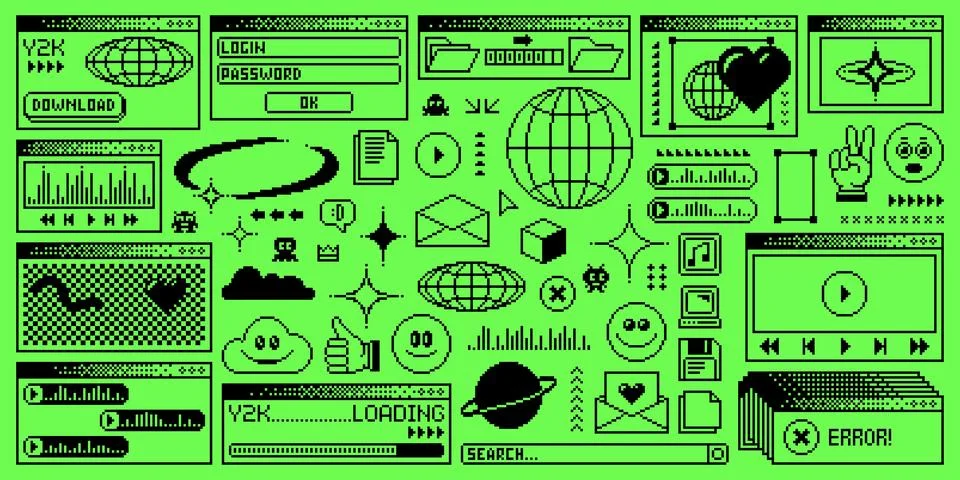 Rave y2k computer window page, vector pc desktop Stock Illustration