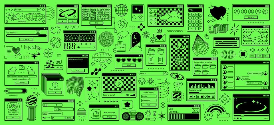 Rave y2k computer window page interface, retro UI Stock Illustration