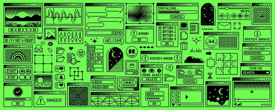 Rave y2k window page, computer interface menu Stock Illustration