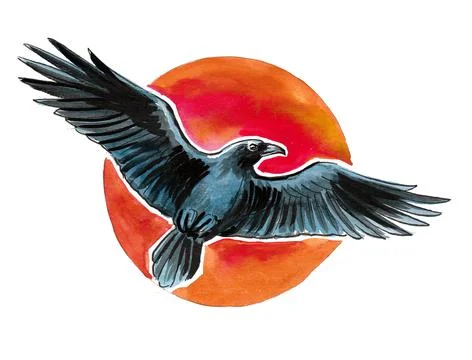 Raven and sun Illustrazione stock
