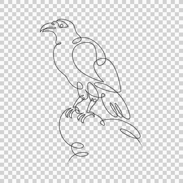 Raven bird logo. One continuous line. Stock Illustration