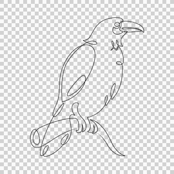 Raven bird logo. One continuous line. Stock Illustration