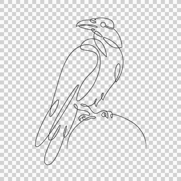 Raven bird logo. One continuous line. Stock Illustration