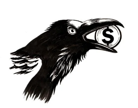 Raven with a coin Illustrazione stock