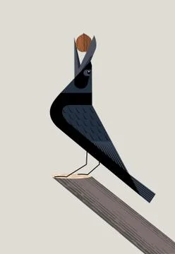 Raven with nut Stock Illustration