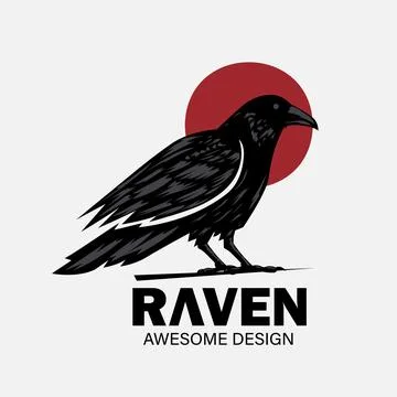 Raven with red moon background Stock Illustration