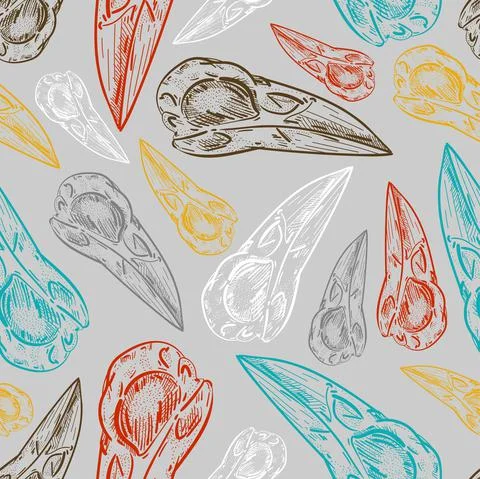 Raven Skull pattern seamless. Raven head skeleton background. Vector texture Illustrazione stock
