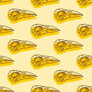 Raven Skull pattern seamless. Raven head skeleton background. Vector texture Stock Illustration