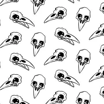 Raven skull Seamless background for textiles fabrics, wallpaper packaging Stock Illustration