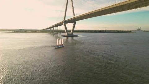 Ravenel Bridge &amp; Schooner 스톡 동영상 163913996