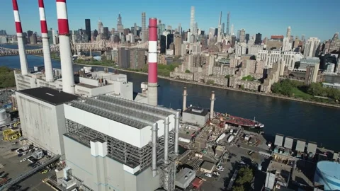 Ravenswood Generating Station Day Queens New York Drone Aerial View Stock Footage 194762089