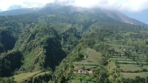 Ravine of The Mount Merapi With Misty Peak Drone Footage Stock Footage 231012343