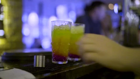 Raving Rainbow cocktail being made Stock Footage 132979841