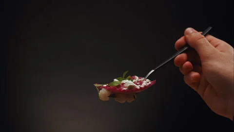 Ravioli Beet Spoon Serving for a perfect bite Stock Footage 254850506