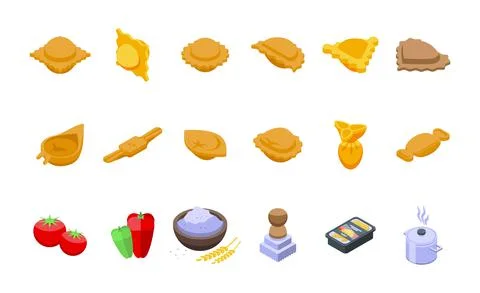Ravioli icons set isometric vector. Flour food Stock Illustration