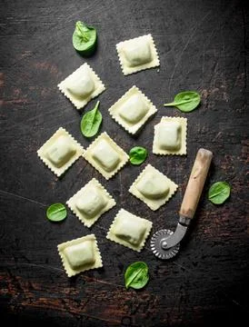 Ravioli raw with beef. Stock Photos
