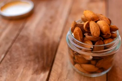Raw almonds inside a pot, Stock Photos