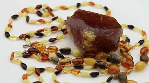 Raw Amber Necklace Stock Footage