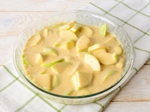 Raw apple pie before baking. Easy recipe for homemade baking. Stock Photos