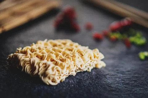 Raw asian instant noodles Stock Photos