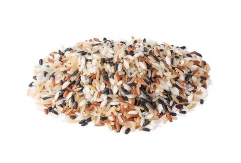 Raw assorted rice isolated over white background Stock Photos