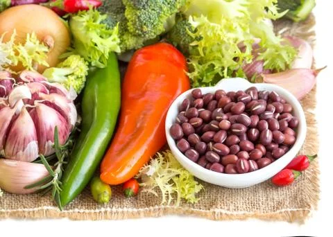 Raw azuki beans and vegetables Stock Photos
