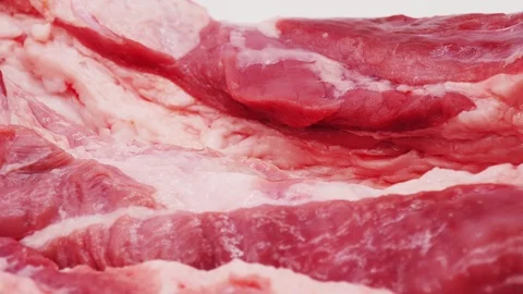 Raw Bacon Rotating, Fresh Pork, Meat Serving Stock Footage 104258206