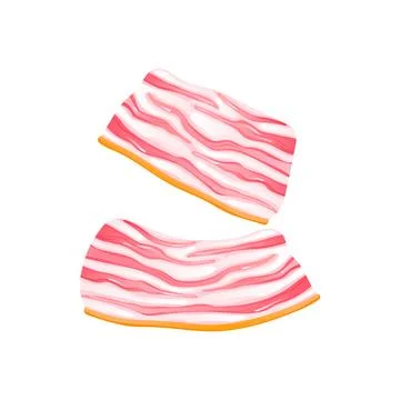 Raw bacon slices in flat design. Butcher product of pork meat and fat. Vector Stock Illustration